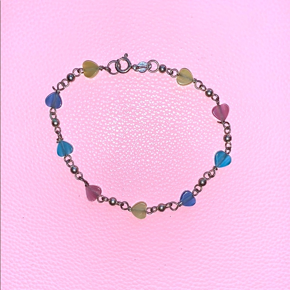 Pastel Sea Glass Heart Chain Link Bracelet